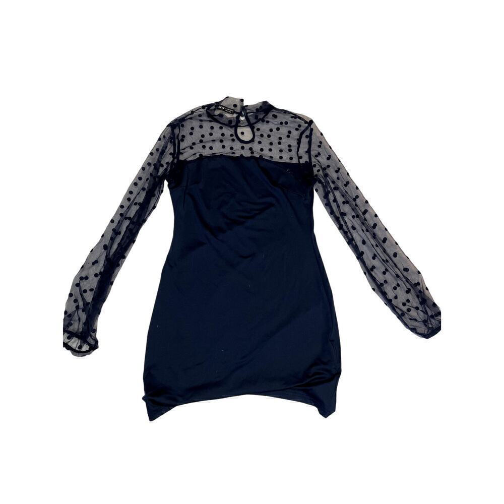 Women's Blue SHEIN Prive Swiss Dot Keyhole Dress